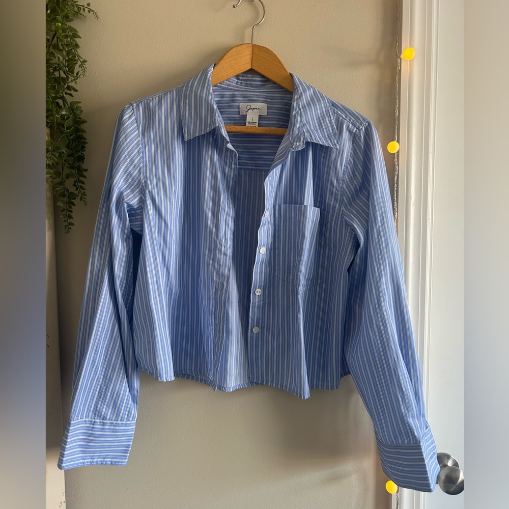 Blue Striped Button-Up Shirt -slightly cropped